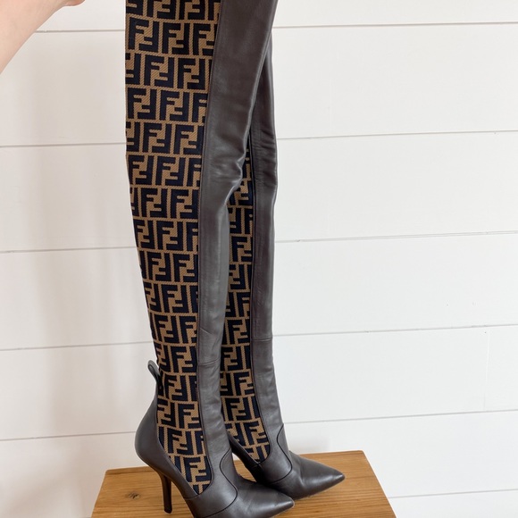 Fendi Black and Brown Over the Knee Boots - Picture 2 of 7